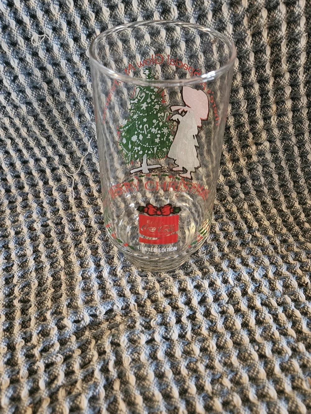 Clear Holiday Glass Tumbler with Green Christmas Tree and Red Accents